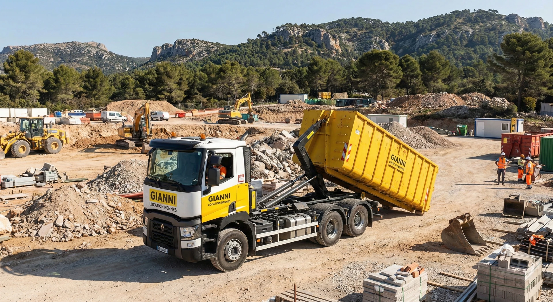 Livraison d'une benne sur un chantier BTP dans le Var